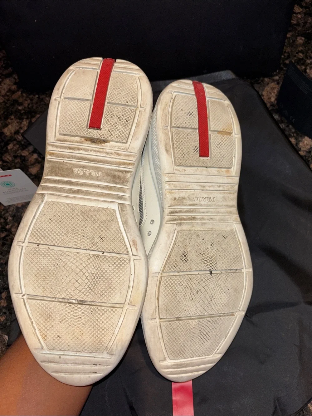 Prada Men’s Off-White Cream Mesh & Leather Sneakers